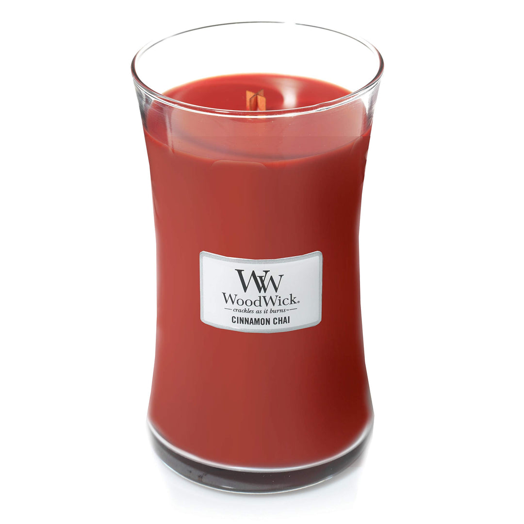 Large Hourglass Candle, Cinnamon Chai - Premium Soy Blend Wax, Pluswick Innovation Wood Wick, Made in USA