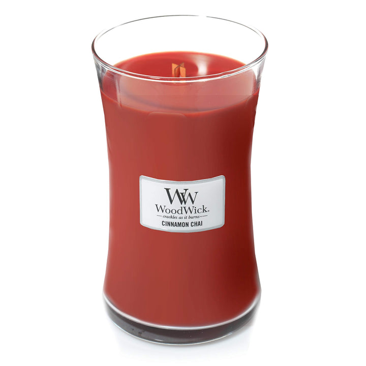 Large Hourglass Candle, Cinnamon Chai - Premium Soy Blend Wax, Pluswick Innovation Wood Wick, Made in USA