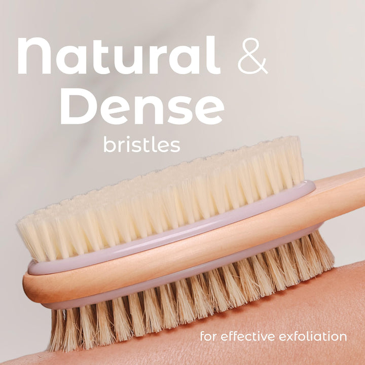 Back Scrubber for Shower – Long Handle Dual-Sided Brush for Body Wash &amp; Scrubbing with Exfoliating &amp; Soft Bristles (Lavender, Wood)