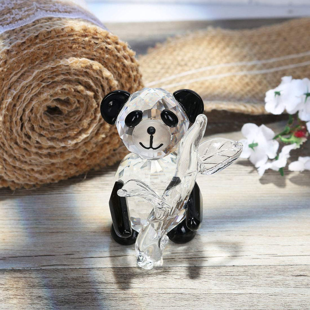 H&amp;D HYALINE &amp; DORA Cute Crystal Glass Panda Figurine with Bamboo for Home Office Decor