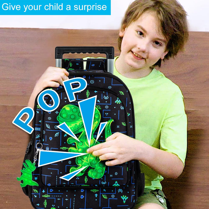 3PCS Rolling Backpack for Girls, Kids Roller Wheels Bookbag, Wheeled School Bag with Lunch Bag - Unicorn Pink