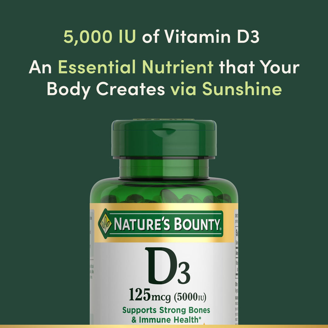 Nature&#39;s Bounty Vitamin D3 5000 IU Softgels, Rapid Release, Immune Support, Vitamin D Supplements, 240 Ct