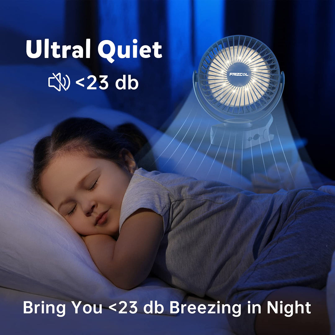 Clip on Fan 65 Hours Portable Desk Fan Rechargeable with LED Lights &amp; Hooks 12000 Capacity Battery Operated Fan with Clips Small Desk Fan Mini Fans for Tents Travel Outdoor Camping Golf Cart Stroller