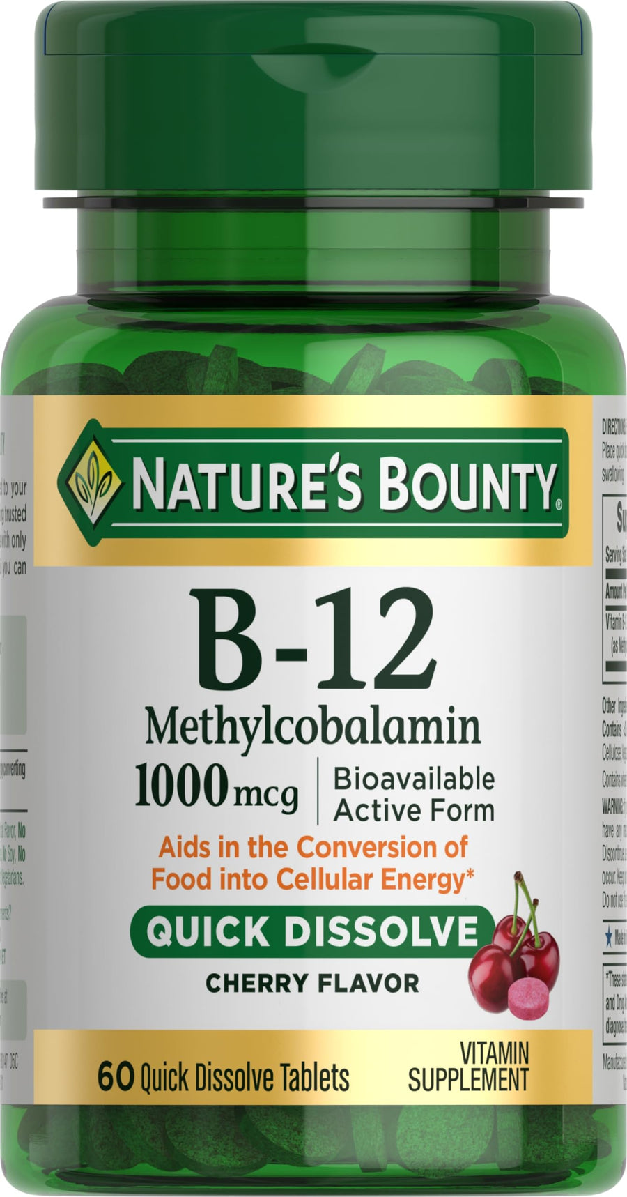 Vitamin B12, Supports Energy Metabolism and Nervous System Health, 1000mcg, 60 Quick Dissolve Tablets