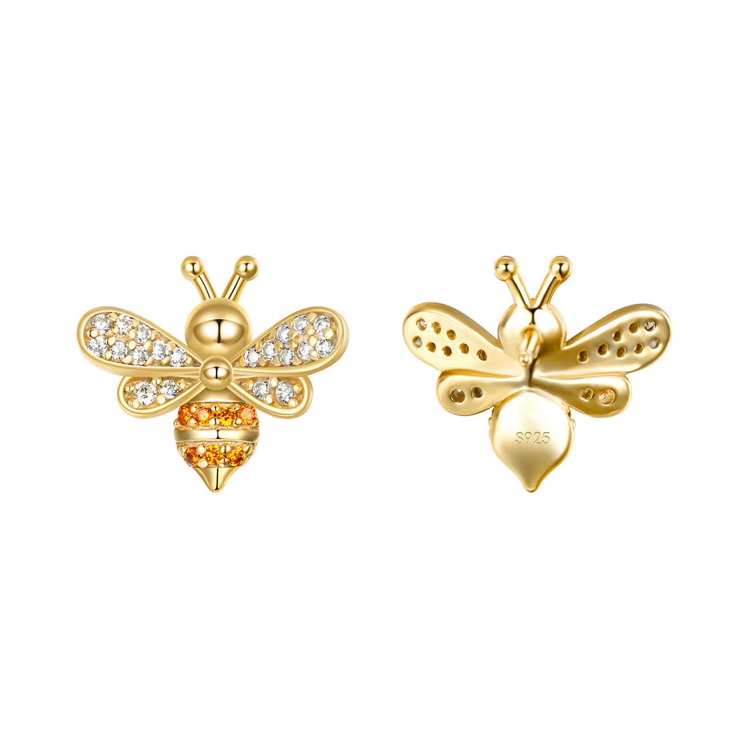 925 Sterling Silver CZ Gold Tone Tiny Bumblebee Stud Earrings for Women, Valentine&#39;s Day/Mother&#39;s Day/Christmas Jewelry Gift for Wife/Mom
