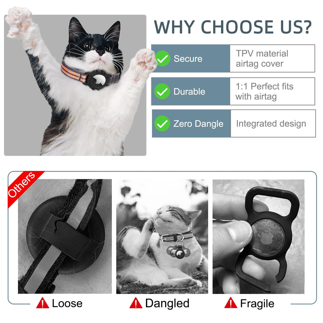 FEEYAR Integrated Collar with Apple AirTag Holder, Reflective GPS with Bell Orange, Lightweight Tracker for Girl Boy [Cat]s, Kittens and Puppies