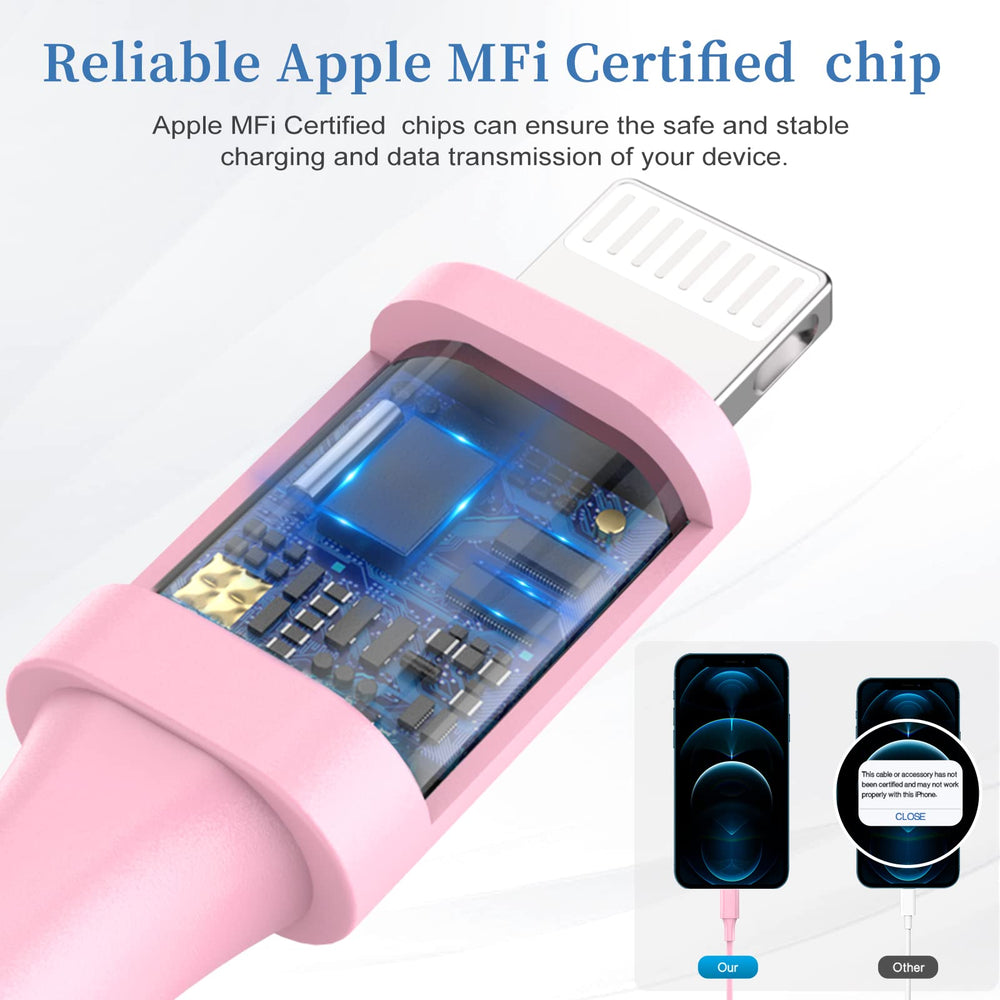 USB C to Lightning Cable, 2Pack 10FT 20W MFi Certified Extra Long iPhone Fast Charger Cable Power Charging Cord for iPhone 14/13/12/Pro/Pro Max/Mini/11/Pro Max/XS/MAX/XR/X/ 8/8Plus, Pink