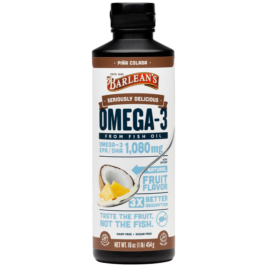 Omega 3 Fish Oil Liquid Supplement with Vitamin D, Pina Colada, 1080mg EPA and DHA Fatty Acid, 16 oz
