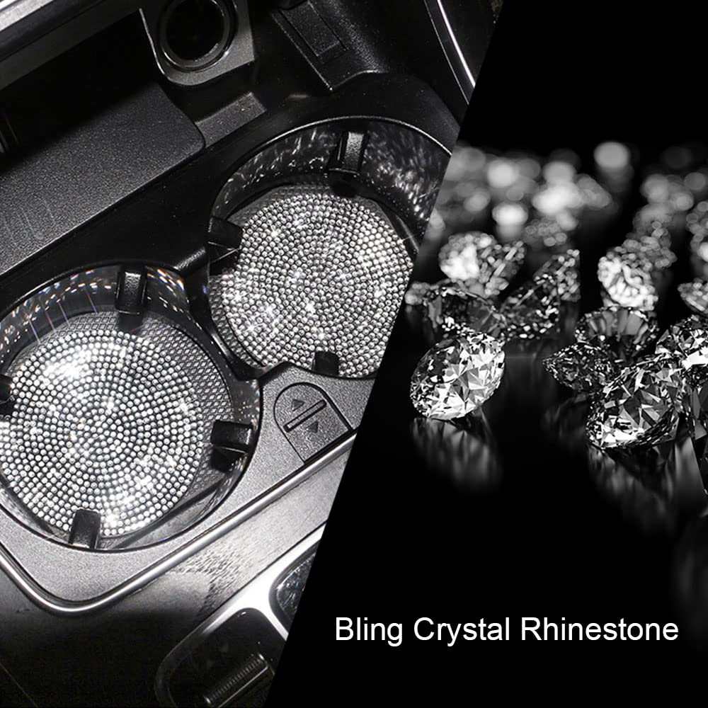 Car Cup Holder Coaster, 2 Pack Fashion Anti-Slip Shockproof Universal Vehicle Holders Coasters Insert Bling Crystal Rhinestone Auto Automotive Interior Accessories for Women (Black)