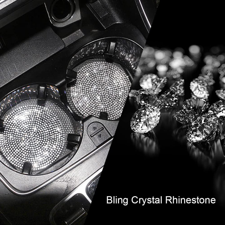 Car Cup Holder Coaster, 2 Pack Fashion Anti-Slip Shockproof Universal Vehicle Holders Coasters Insert Bling Crystal Rhinestone Auto Automotive Interior Accessories for Women (Black)
