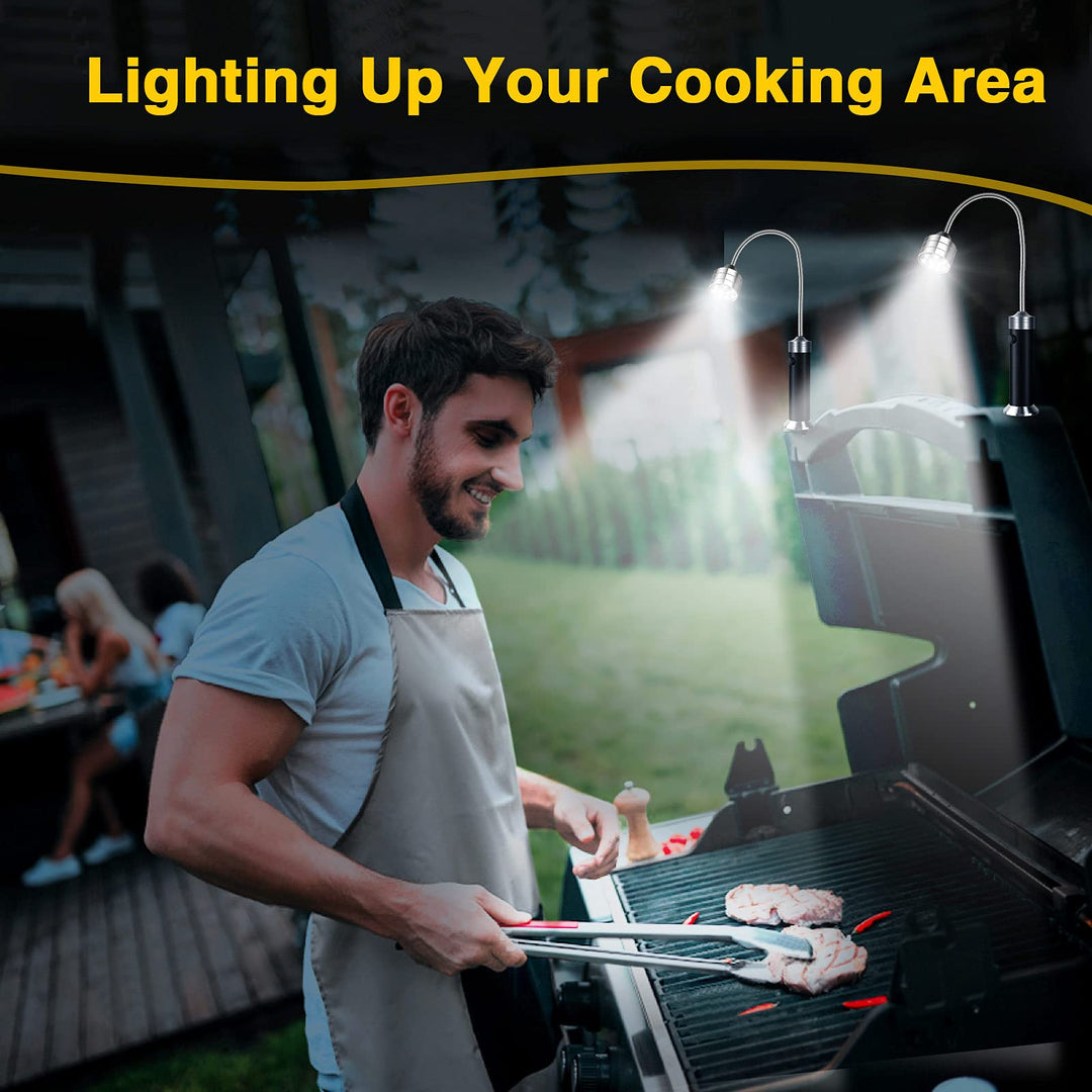 Barbecue Grill Light, BBQ Grilling Accessories for Outdoor with Magnetic Base, Mens Stocking Stuffers Grilling Gifts, 360 Degree Flexible Neck, Water Heat Resistant, Batteries Included - 2 Pack