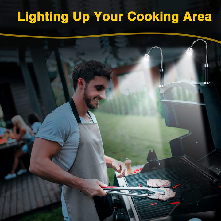 Barbecue Grill Light, BBQ Grilling Accessories for Outdoor with Magnetic Base, Mens Stocking Stuffers Grilling Gifts, 360 Degree Flexible Neck, Water Heat Resistant, Batteries Included - 2 Pack