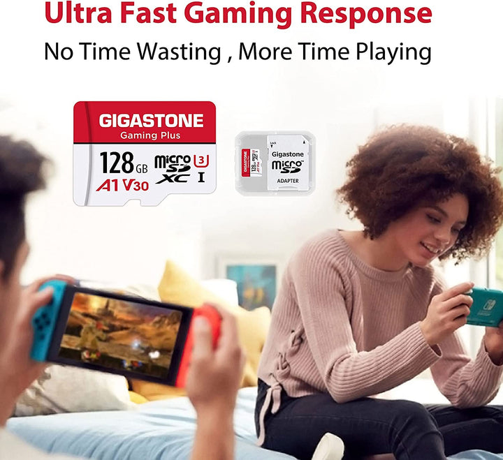 [] 128GB Micro SD Card, Gaming Plus, MicroSDXC Memory Card for Nintendo-Switch, Wyze, GoPro, Dash Cam, Security Camera, 4K Video Recording, UHS-I A1 U3 V30 C10, up to 100MB/s, with Adapter