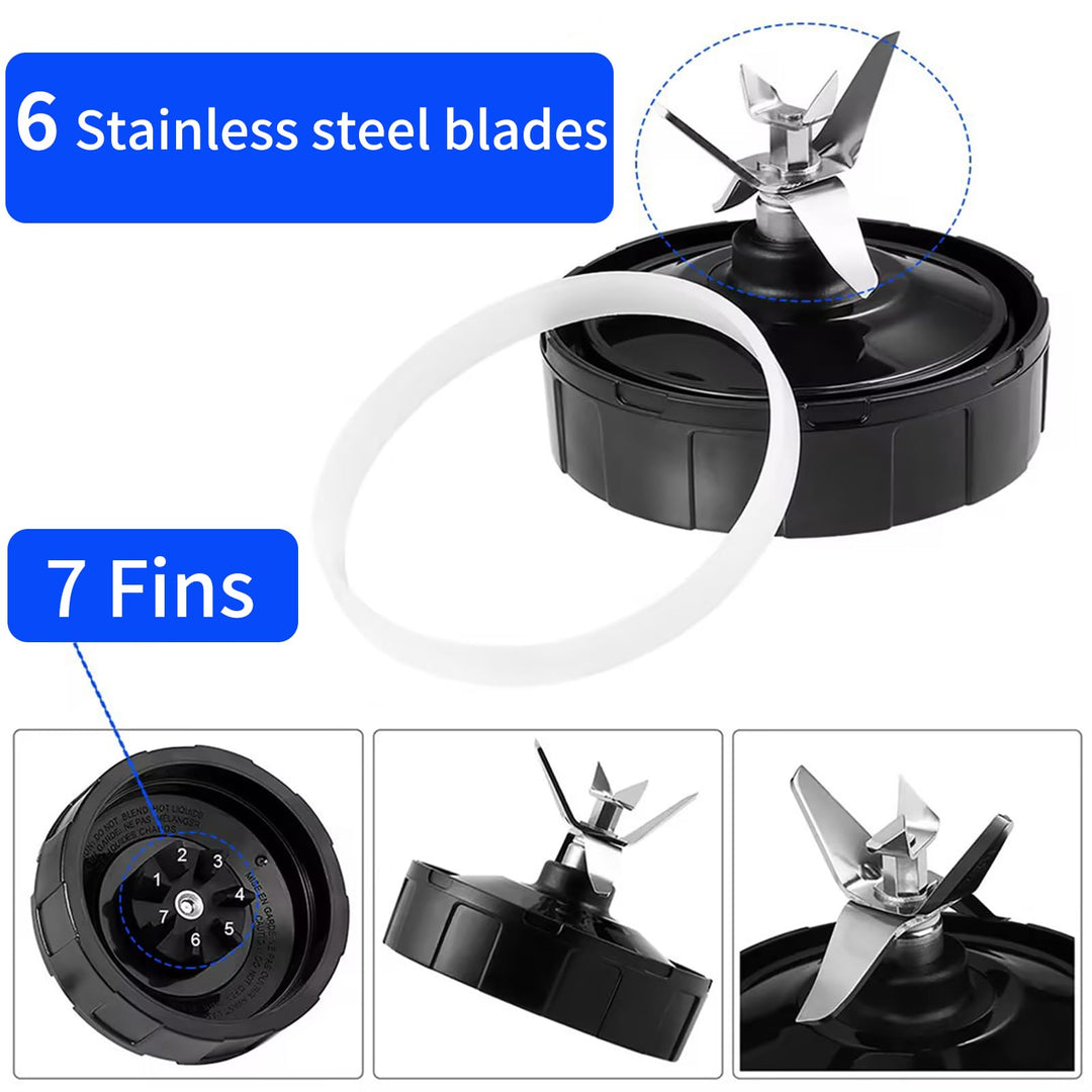 Replacement Parts for Ninja Blender 7 Fins Bottom Blade and 1 Gasket Rubber for Nutri Ninja Auto iQ BL482-30 BL492 BL642-30 NN102 BL687CO-30 BL2013 (Blade Updated)