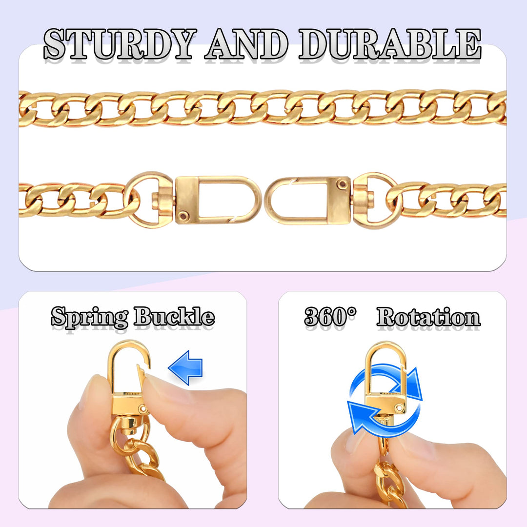 2Pcs Flat Purse Chain Strap Handbag Replacement Strap with Metal Buckles(15.7 Inches/40cm, Grey Black)