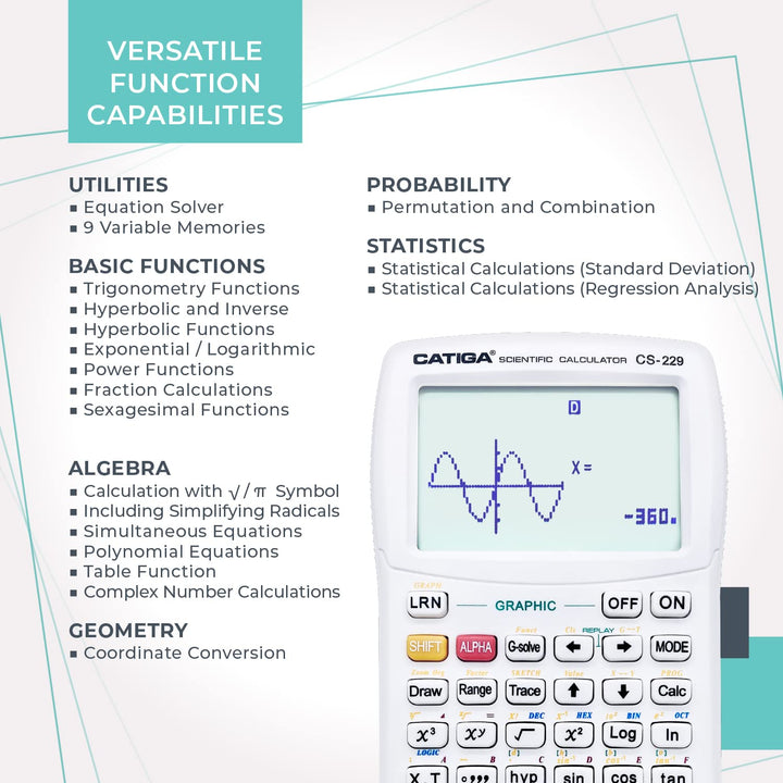 Scientific Calculator with Graphic Functions - Multiple Modes with Intuitive Interface - Perfect for Students of Beginner and Advanced Courses, High School or College