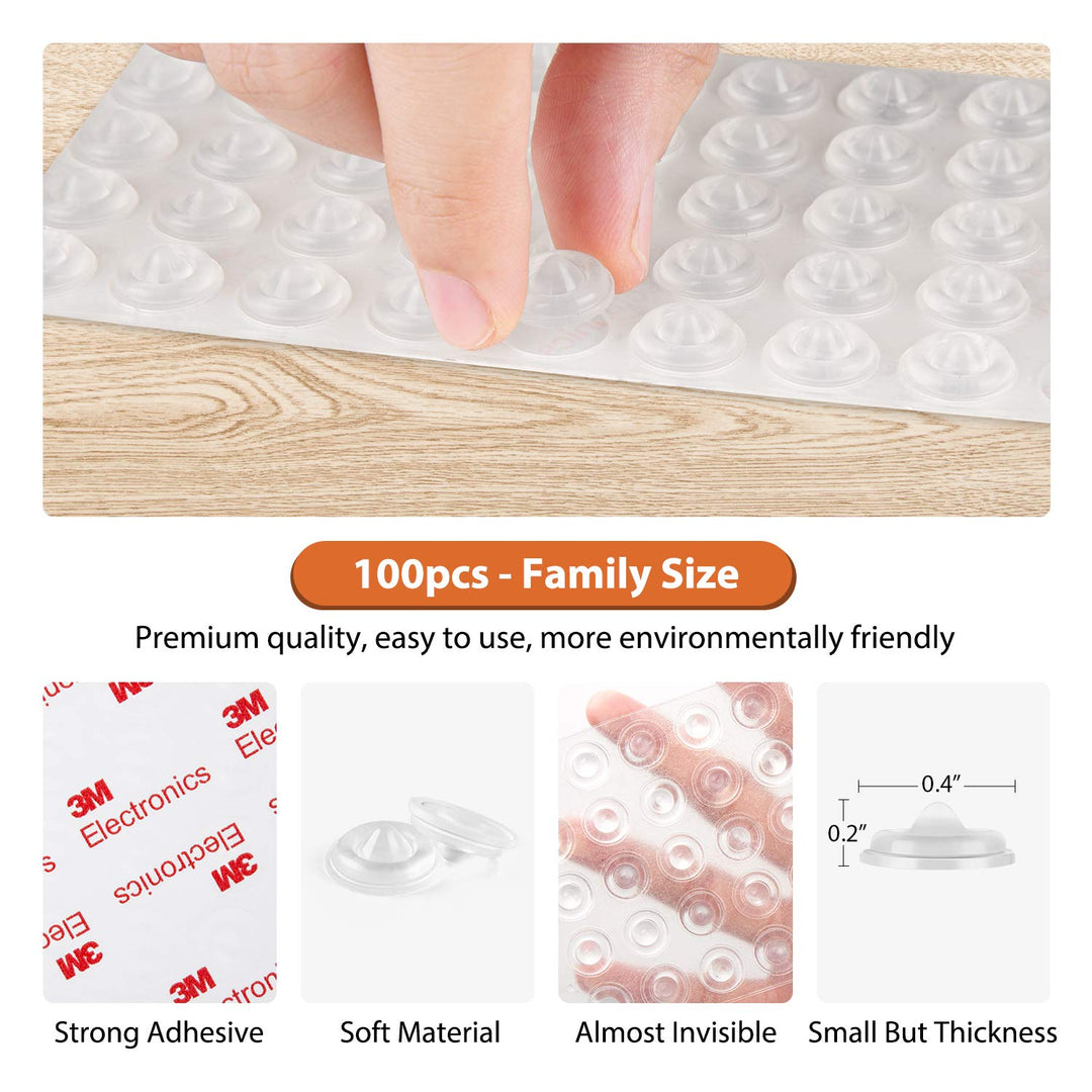 Cabinet Door Bumpers 100 PCS Rubber Bumpers, Sound Dampening Self Adhesive Bumper Pads, Circular Dots Double Buffer Clear Cabinet Bumpers, Cabinet Stoppers for Drawer, Picture Frames, Cutting Boards