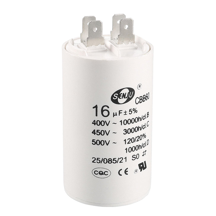 CBB60 Run Capacitor 16uF 450V AC Double Insert 50/60Hz Cylinder 72x40mm White for Air Compressor Water Pump Motor