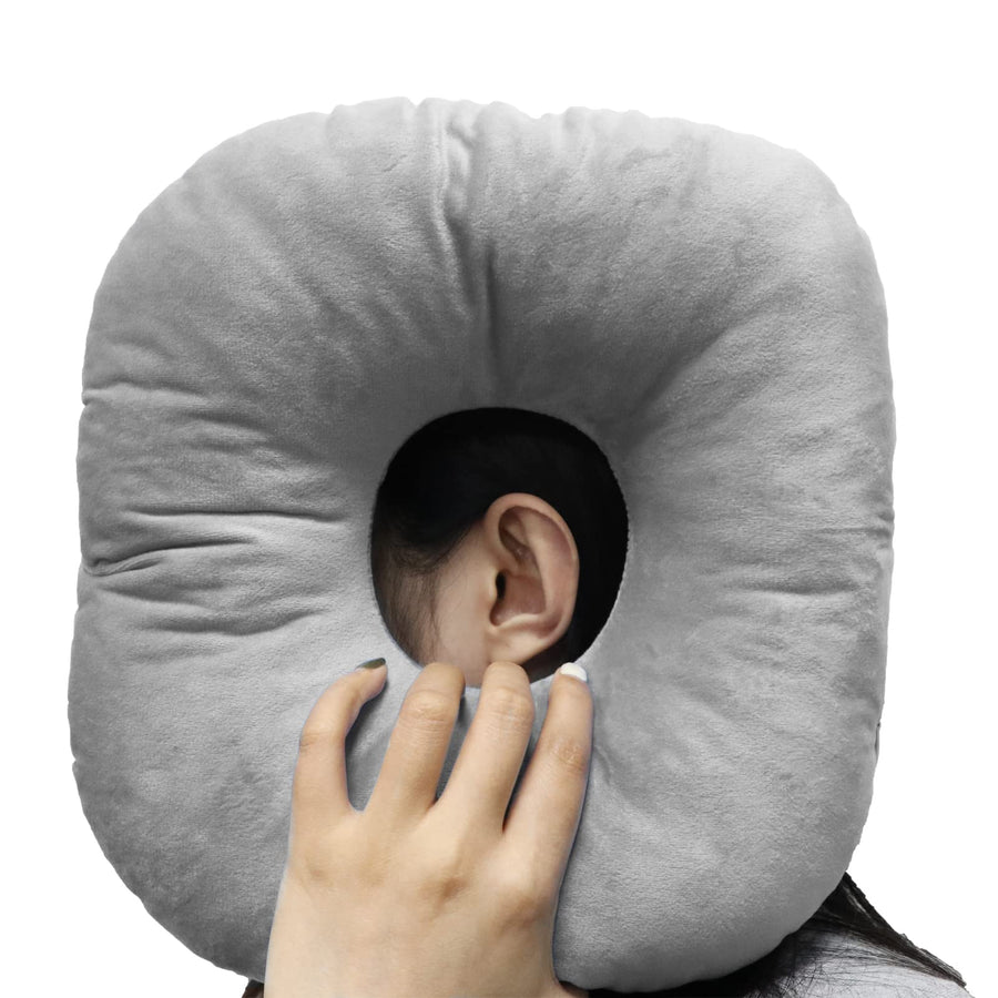 Piercing Pillow for Side Sleepers, Donut Shaped Side Pillow with Hole for Ear, Ear Pillows for CNH and Ear Piercing Ear Pain, Ear Cushions for Sleeping Guard (Gray)