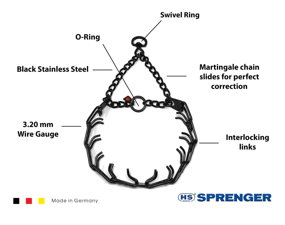 Herm Sprenger Black Stainless Steel Prong Dog Anti Pull Training Collar with Swivel Ultra-Plus Pet Pinch No-Pull Collar, Made in Germany 3.2mm x 23in