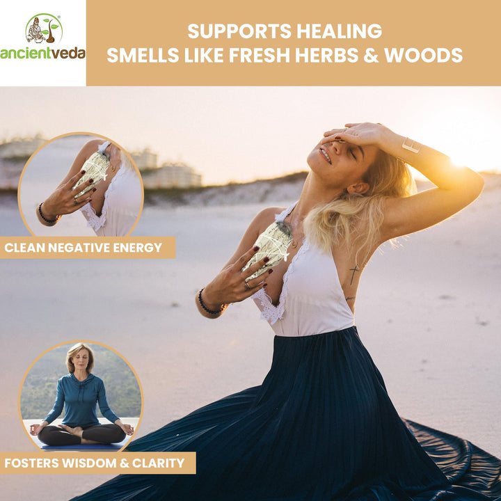 Smudge Sticks 3 Pack for Cleansing House, Meditation, Yoga, Negative Energy Cleanse, and Smudging with Starter Guide | 4 Inch Organic Sage Bundles (White Sage Torch)