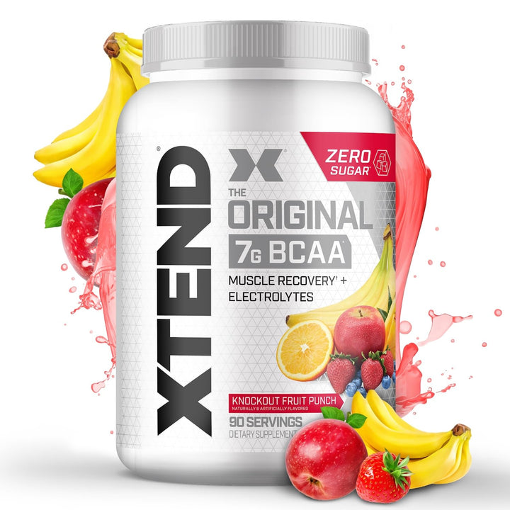 XTEND Original BCAA Powder Knockout Fruit Punch | Sugar Free Post Workout Muscle Recovery Drink with Amino Acids | 7g BCAAs for Men &amp; Women | 90 Servings