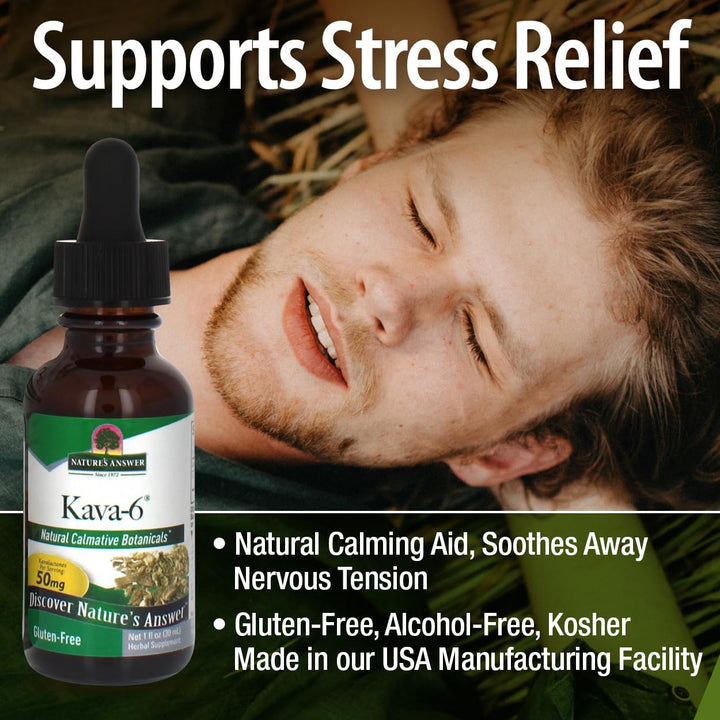 Nature&#39;s Answer Kava-6 Extract | Supports Stress Relief | Gluten-Free, Alcohol-Free &amp; Vegan 1oz