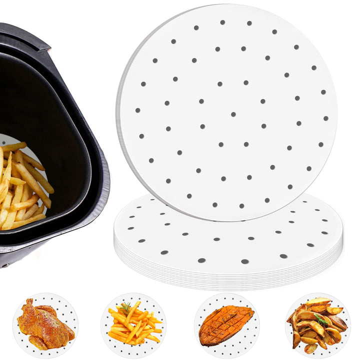 Air Fryer Parchment Paper Liners, 100 Pcs Parchment Paper for Air Fryer, 9 Inch White Air Fryer Paper Liners, Non-stick Steamer Liners for Oven, Microwave, Bamboos Steaming Basket
