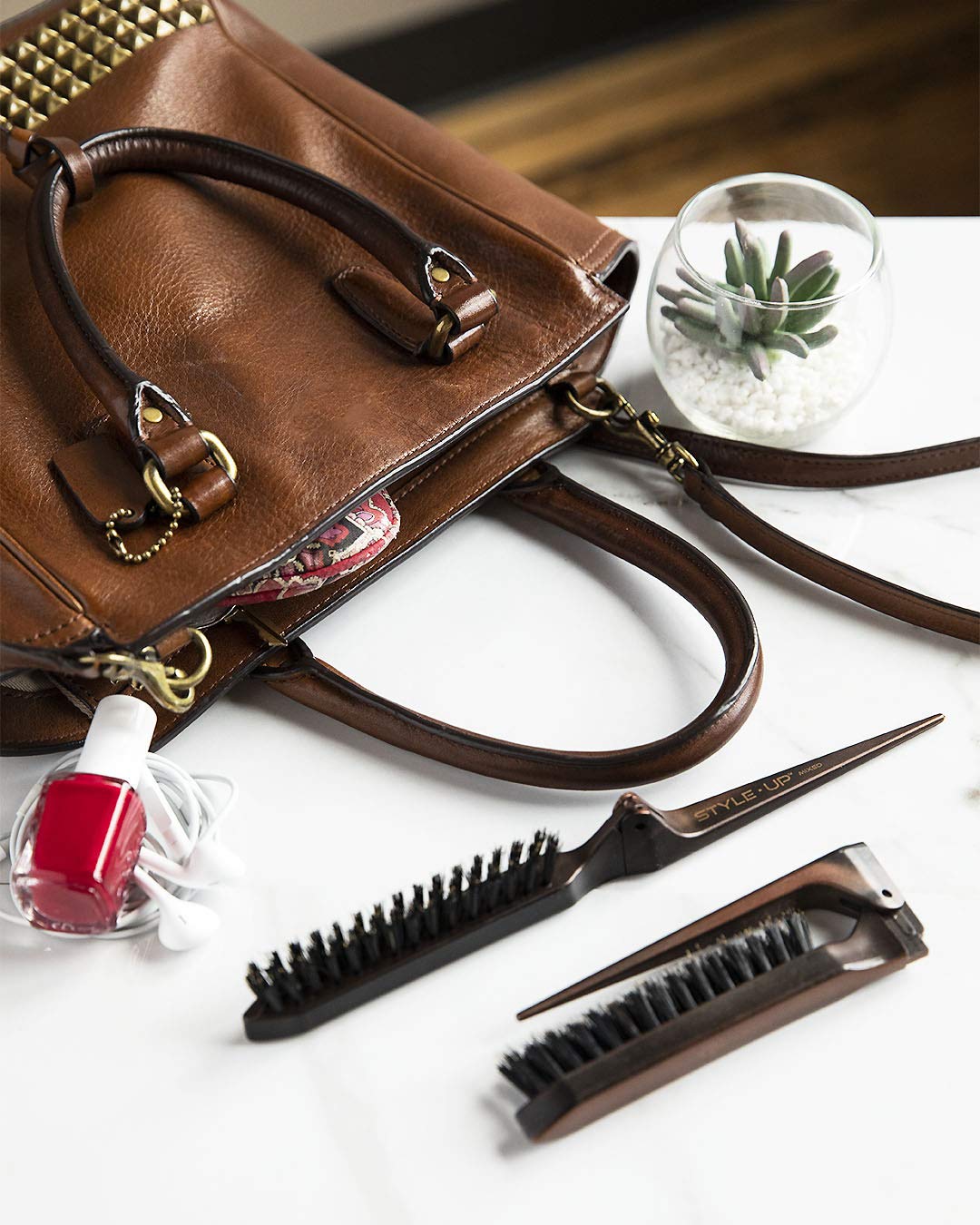 Style-Up Teasing Foldable Hair Brush - 100% boar &amp; ionic bristles STU-CO (Combo)…