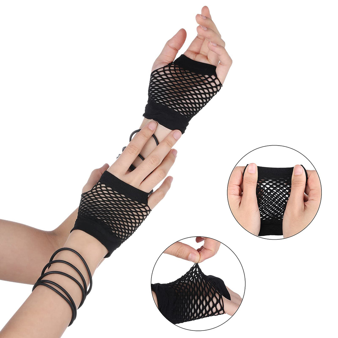 12 Pairs Fingerless Fishnet Neon Gloves 80s Fishnet Glo