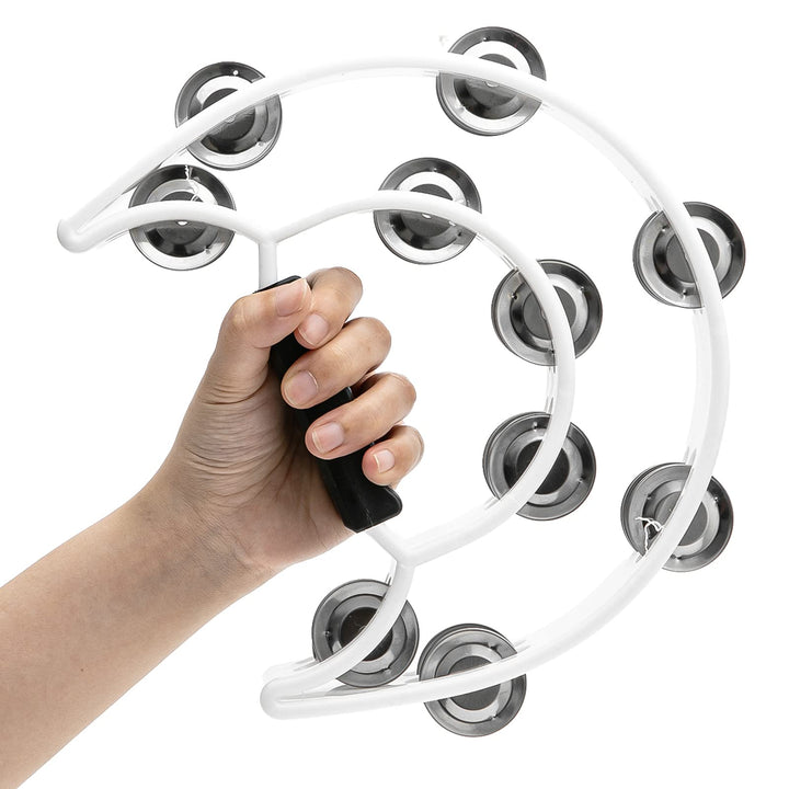 Tambourine with Double Row Metal Jingles Hand Held Percussion Tambourines Musical Educational Instrument for Adults Church KTV Party (White)