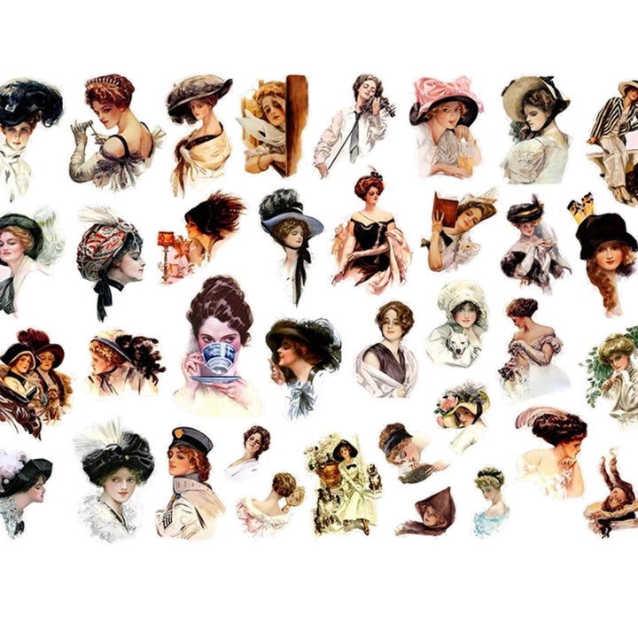 Vintage Women Stickers Waterproof Handbook DIY Craft Photo Album Scrapbook Journal Planner Motorcycle Car Laptop Luggage Water Bottle Paper Stickers