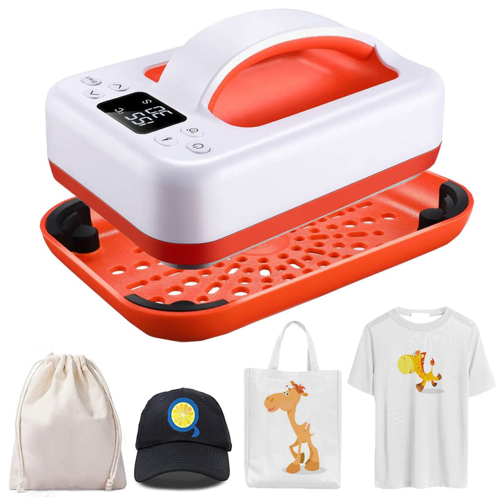 Mini Heat Press Machine - 7 × 5 Portable Heat Press Rapid Even Heat T-Shirts HTV Vinyl Masks Hats Sublimation Heat Transfer Iron with Precise Temperature Control Insulated Base (Orange)