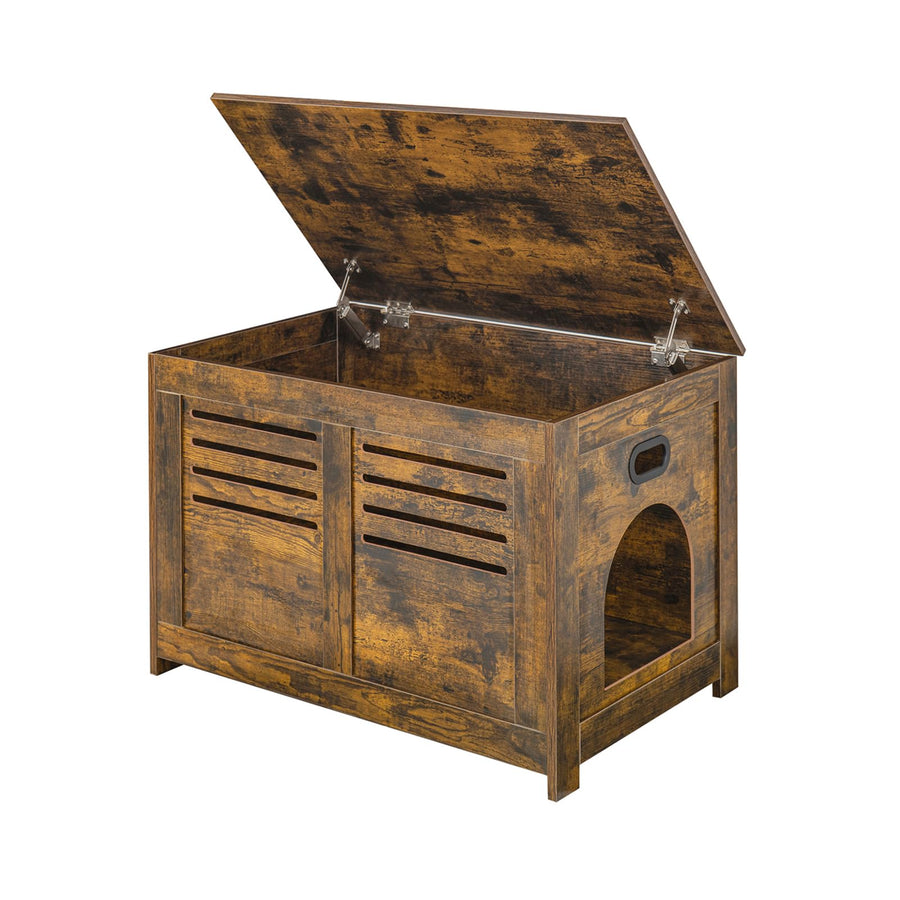 Litter Box Furniture, Flip Top Hidden, Washroom with Louvered Window, Entrance Can Be on Left/Right Side, Enclosed Litter House Side Table for Most of Cat and Litter Box, Rustic Brown