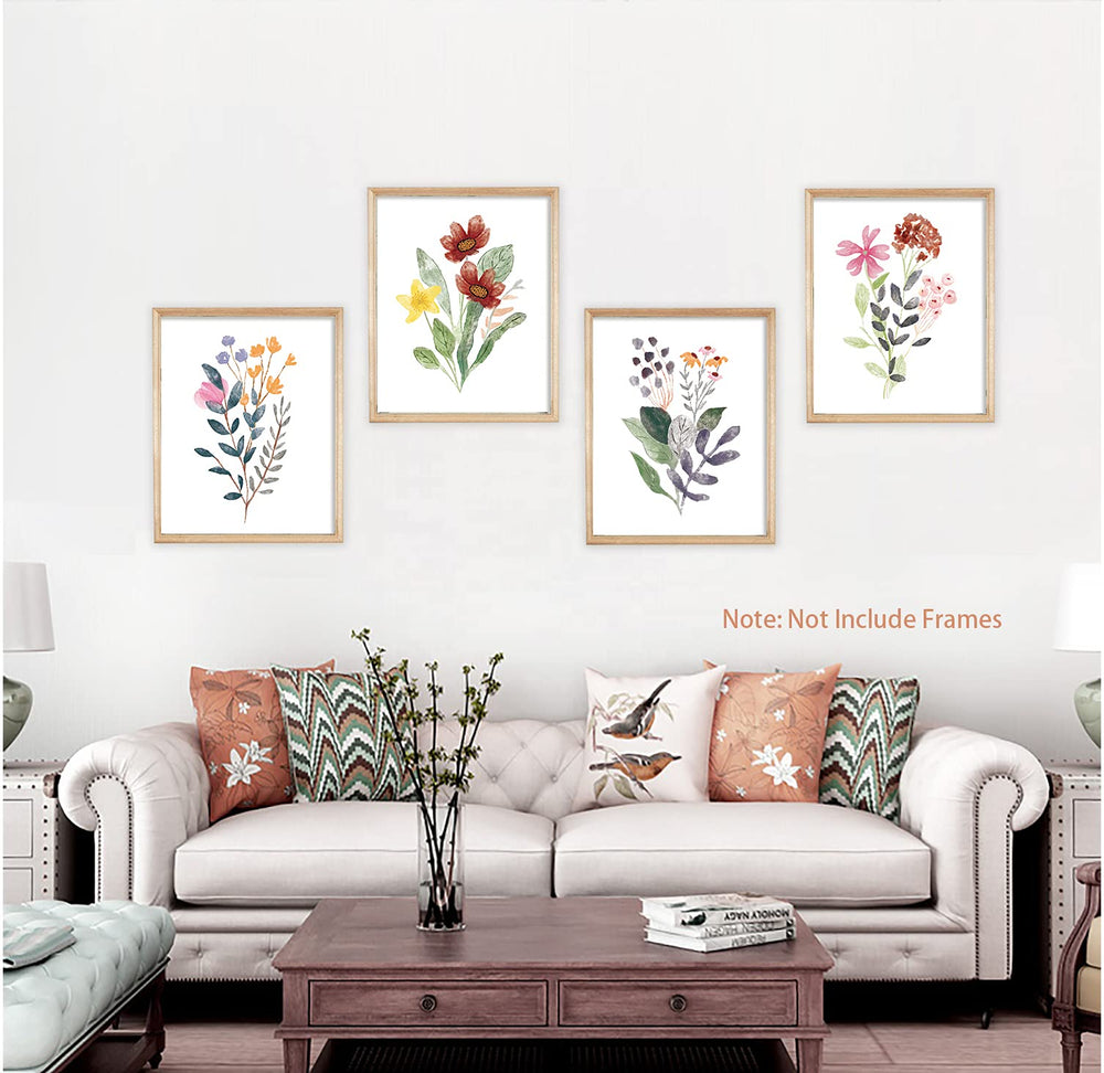 Watercolor Minimalist Wildflowers Art Print, Modern Botanical Plant Leaves Canvas Wall art (8x10x6pcs, Unframed), Colorful Floral Flower Print for Garden Farmhouse Bedroom Decor
