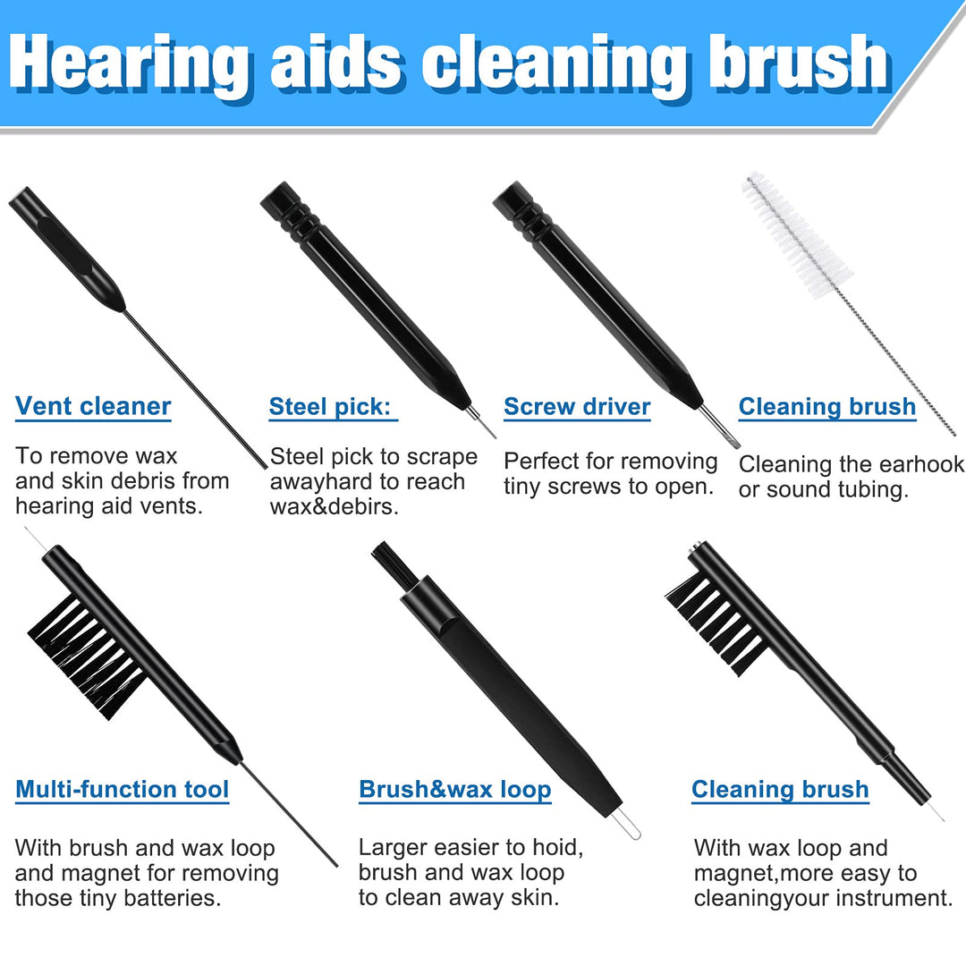 12 Pieces Hearing Aid Cleaning Tools Hearing Aid Cleaning Kit Hearing Aid Case Cleaner Kit with Wax Loop and Magnet Multi-functional Earphone Earbuds Cleaner Kit with Velvet Bag