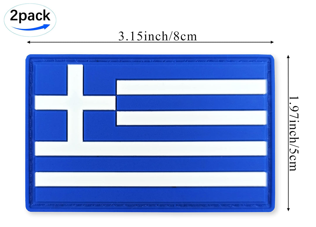 Greece Flag Patch Greek Tactical Patch - PVC Rubber Hook and Loop Fastener Patch, 2 Pack
