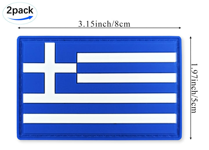 Greece Flag Patch Greek Tactical Patch - PVC Rubber Hook and Loop Fastener Patch, 2 Pack