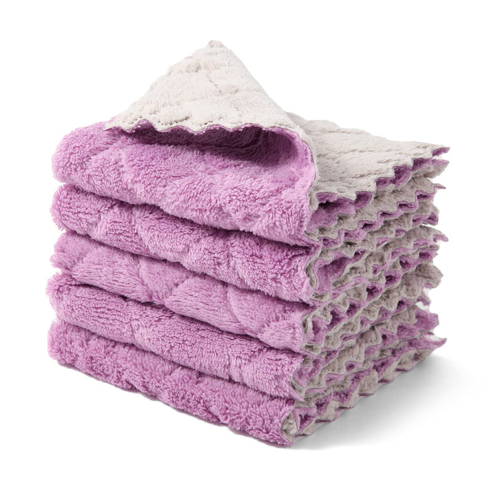 kimteny Cleaning Cloths Kitchen Towels Microfiber Washcloths Lint Free Dish Cloth Reusable Dishtowels Household Super Absorbent Fast Drying, 10x10, Pack of 5 (Purple-Grey)