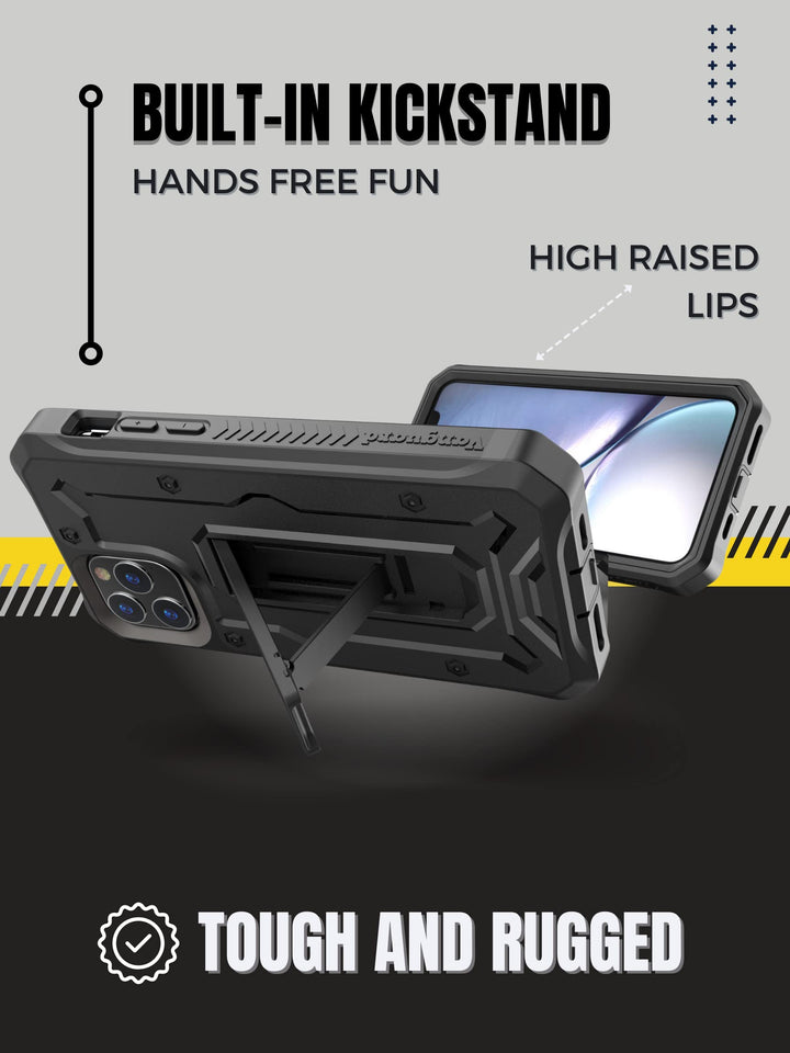 V Compatible with iPhone 14 Pro Max Case - Military Grade Full-Body Rugged with Kickstand and Built-in Screen Protector - Black