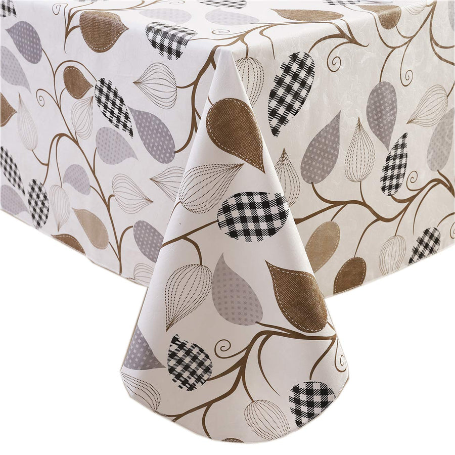 Heavy Duty Vinyl Tablecloth with Flannel Backing Waterproof Oil-Proof Plastic Table Cloth Stain-Resistant Wipeable Rectangle or Square Table Cover for Indoor and Outdoor (Leaves, 60X102 Inch)