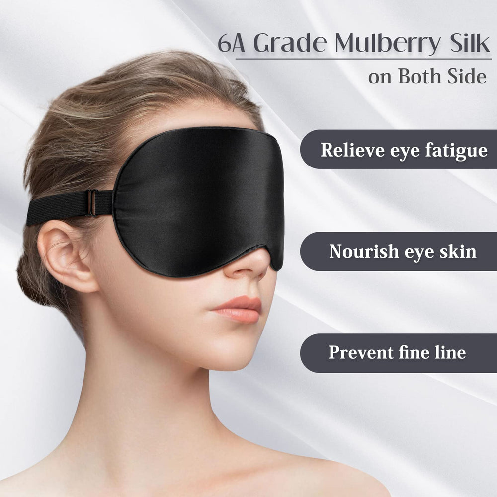 Black: Lulusilk Mulberry Silk Sleep Eye Mask & Blin