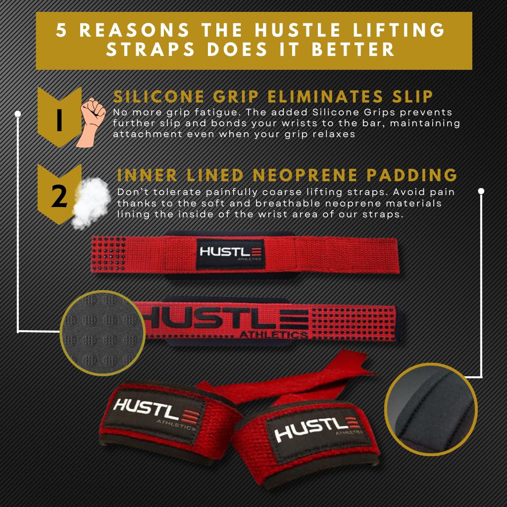 Hustle Lifting Straps Gym Wrist Wraps - The Best 24 Cotton Wrist Straps for Weightlifting to Support Grip and Lift Heavier - Ultimate Workout Deadlift Straps for Weight Lifting Men and Women