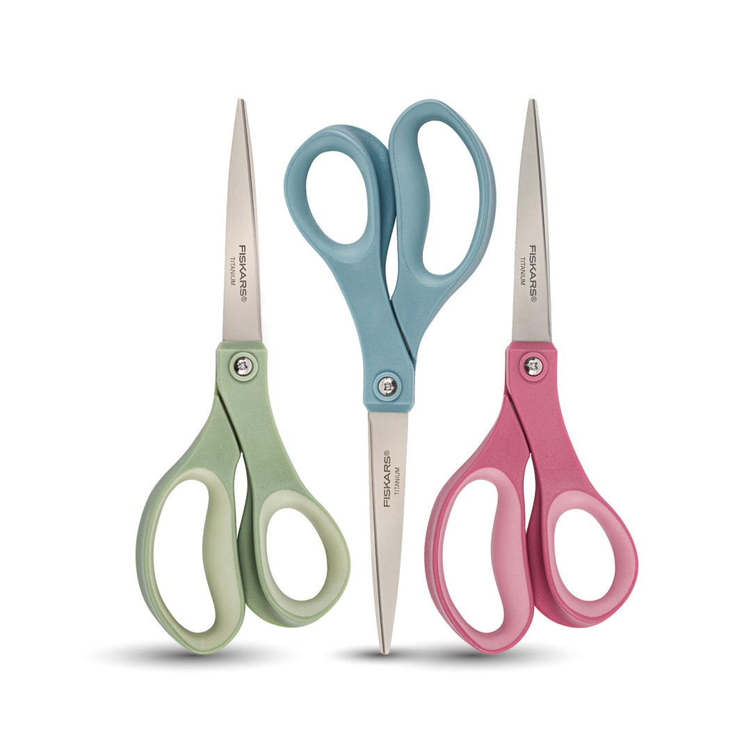 SoftGrip Titanium Scissors - Contoured Performance All Purpose - 8 Titanium - Straight Paper Scissors for Office, and Arts and Crafts - 3-Count