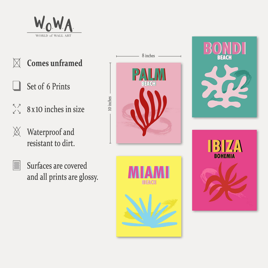 W.O.W.A- Set of 6 Preppy Room Decor Aesthetic | Preppy Decor | Preppy Stuff | Preppy Things (8x10, UNFRAMED)