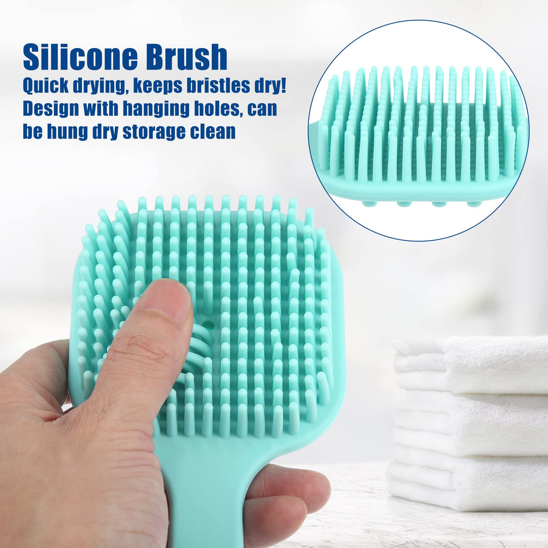 Soft Silicone Bath Brush, Non-Slip Back Scrubber Shower with Long Handle for Men and Women, Blue