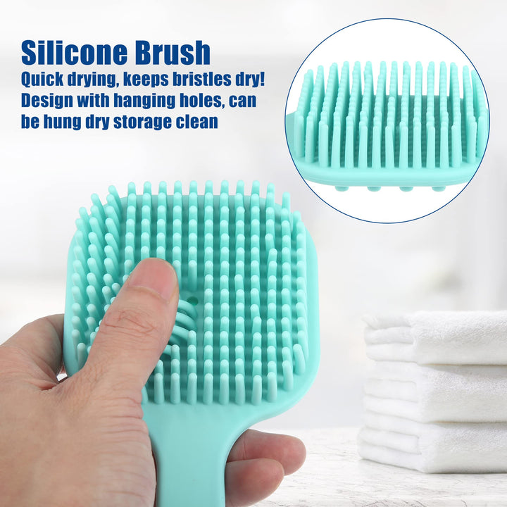 Soft Silicone Bath Brush, Non-Slip Back Scrubber Shower with Long Handle for Men and Women, Blue