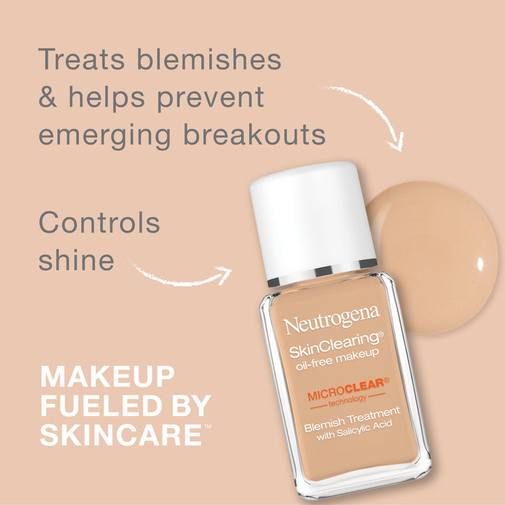 SkinClearing Oil-Free Acne and Blemish Fighting Liquid Foundation with.5% Salicylic Acid Acne Medicine, Shine Controlling Makeup for Acne Prone Skin, 40 Nude, 1 fl. oz