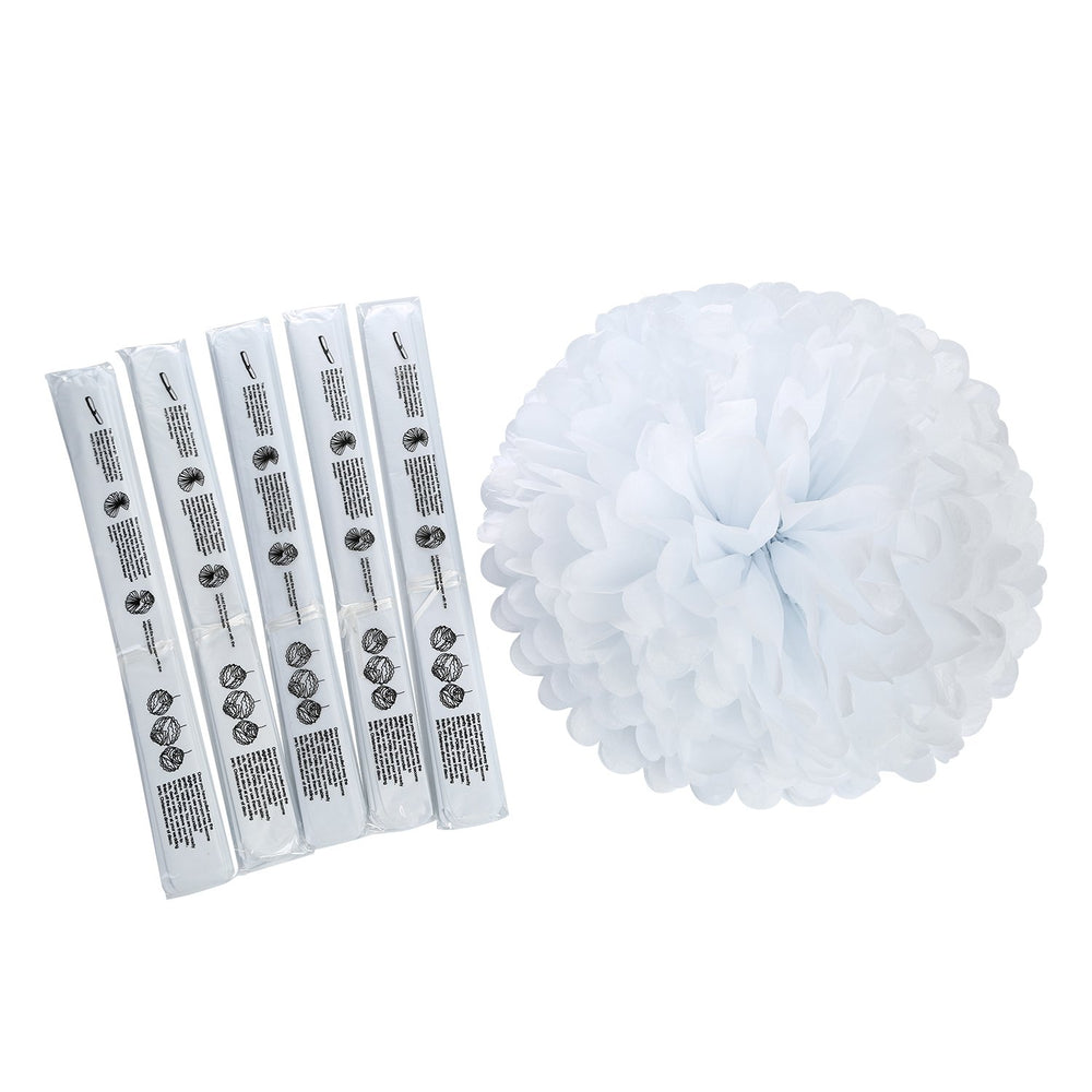 16” White Tissue Pom Poms, Paper Flower Hanging Party Decorations, Pack of 5