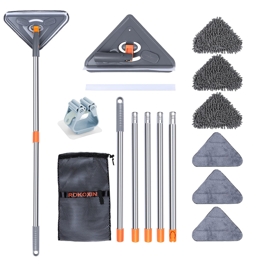 85 Inch Wall Cleaner Mop with Long Handle - Baseboard Cleaner Tool Duster for Wall Washer Cleaning Ceiling Window Floor, with Extension Pole 39 to 85, 6 Replacement Microfiber Chenille Pads